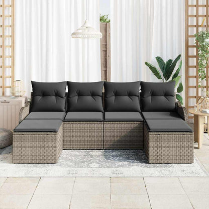 Gartensofa-set mit Speicher 6 pcs Grau Poly-Rattan