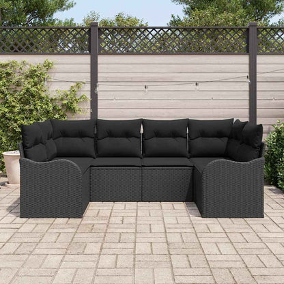 Garten-Sofa-Set mit Kissen 6 pcs Schwarz Poly Rattan