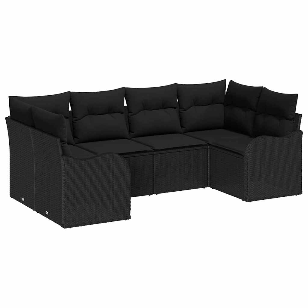 Garten-Sofa-Set mit Kissen 6 pcs Schwarz Poly Rattan