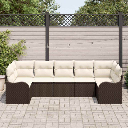 Garten-Sofa-Set mit Kissen 7 pcs Braun und Weiß Poly Rattan