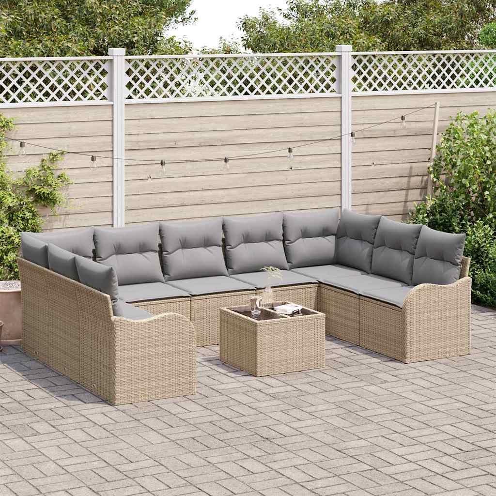 Garten-Sofa-Set 10 pcs Beige und Hellgrau Poly Rattan