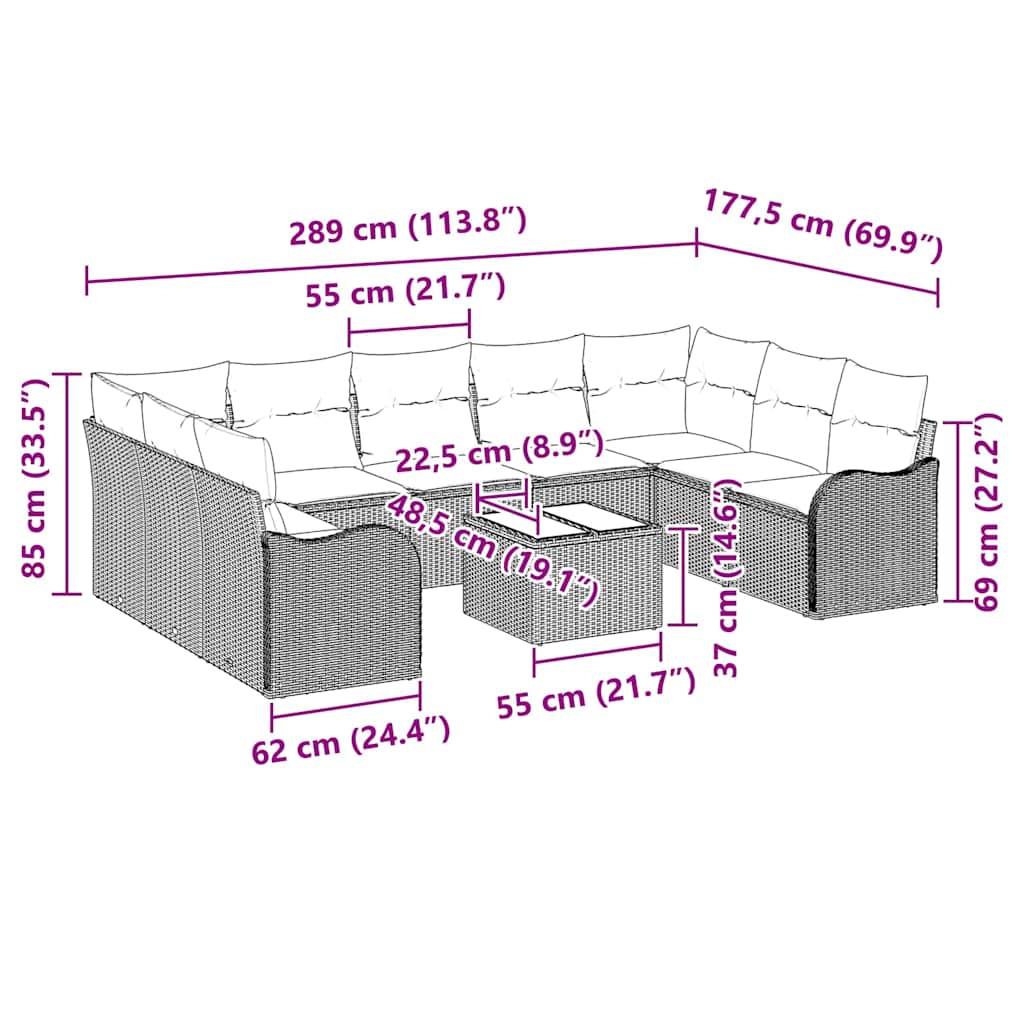 Gartensofa-set mit Speicher 10 pcs Hellgrau Poly-Rattan
