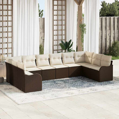 Gartensofa-set mit Speicher 10 pcs Braun und Weiß Poly-Rattan