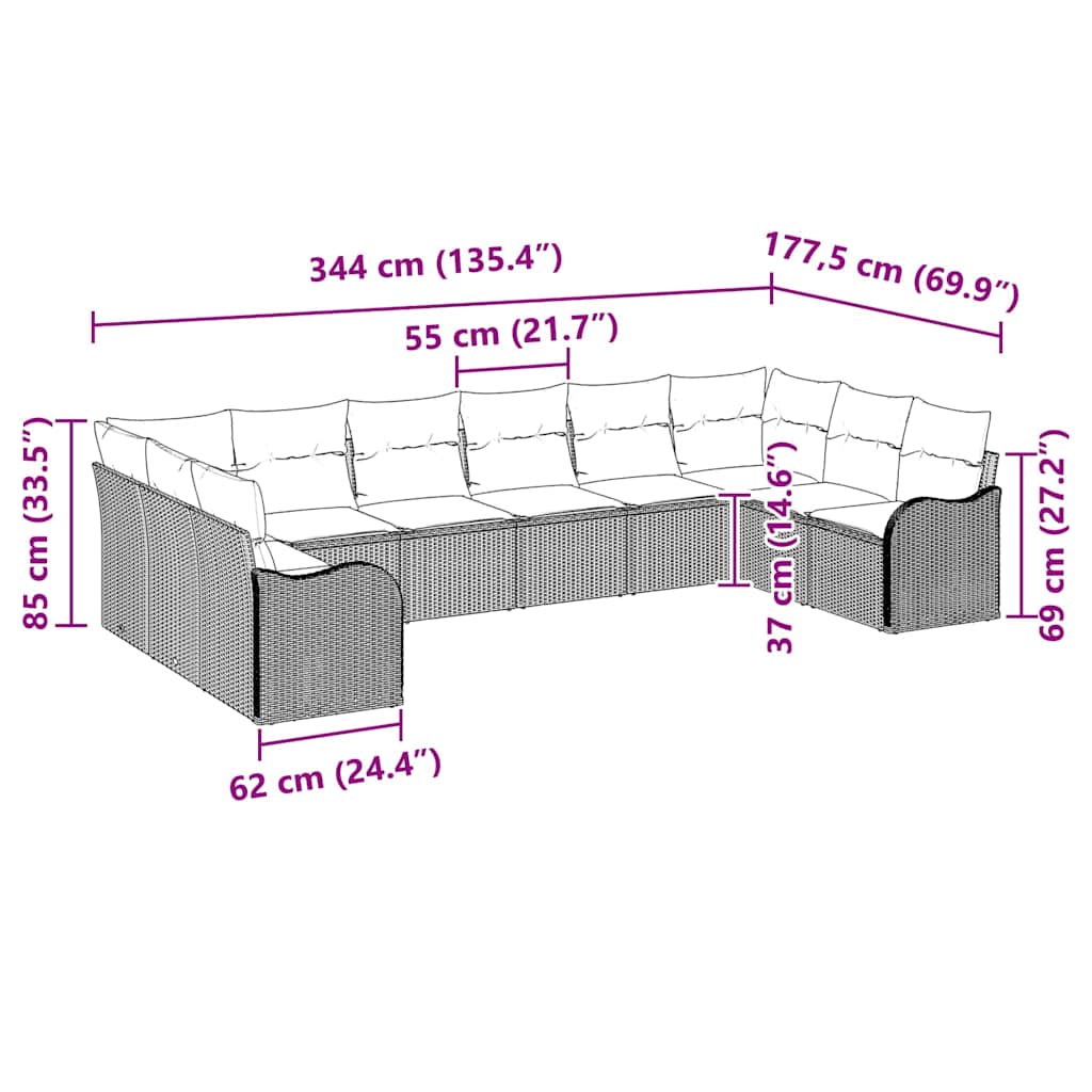 Gartensofa-set 10 pcs Beige und Hellgrau Poly-Rattan