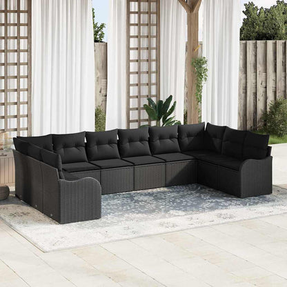 Gartensofa-set mit Speicher 10 pcs Schwarz Poly-Rattan