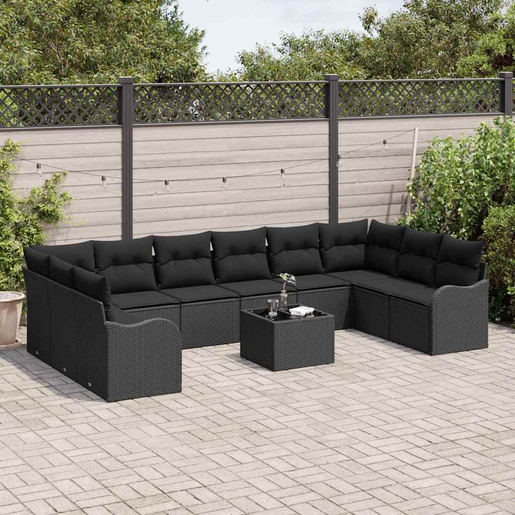 Gartensofa-set mit Speicher 11 pcs Schwarz Poly-Rattan