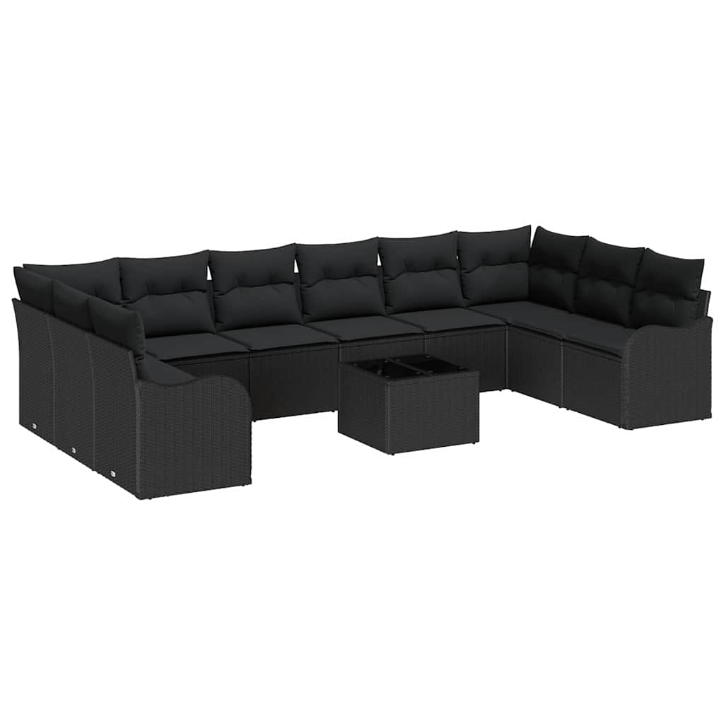 Gartensofa-set mit Speicher 11 pcs Schwarz Poly-Rattan