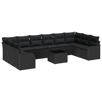 Gartensofa-set mit Speicher 11 pcs Schwarz Poly-Rattan