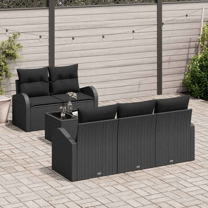Gartensofa-set mit Speicher 6 pcs Schwarz Poly-Rattan