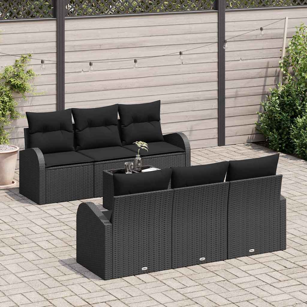 Garten-Sofa-Set 7 pcs Schwarz Poly-Rattan und Stahl und Glas