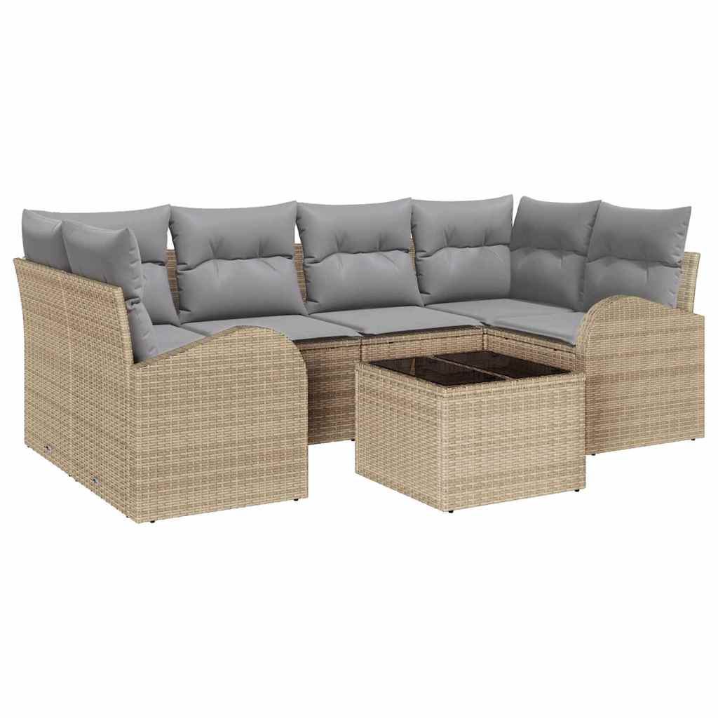 Garten-Sofa-Set mit Kissen mit Speicher 7 pcs Beige und Grau