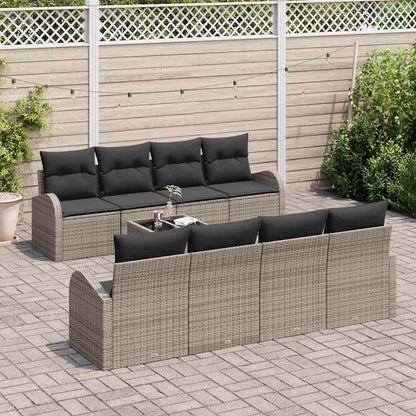 Gartensofa-set mit Speicher mit Kissen 9 pcs Grau Poly-Rattan