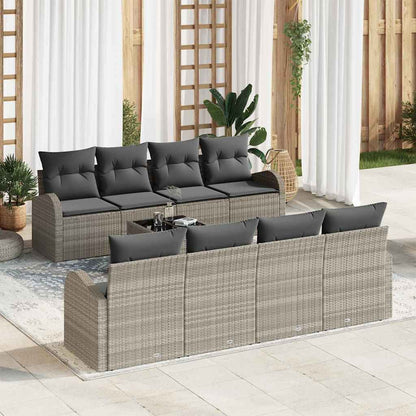 Gartensofa-set 9 pcs Hellgrau und Dunkelgrau Poly-Rattan