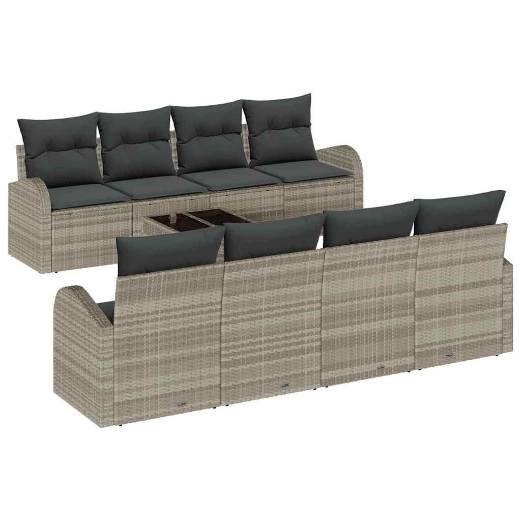 Gartensofa-set 9 pcs Hellgrau und Dunkelgrau Poly-Rattan