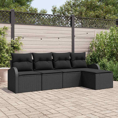 Sofa Set mit Kissen mit Speicher 5 pcs Schwarz Poly-Rattan