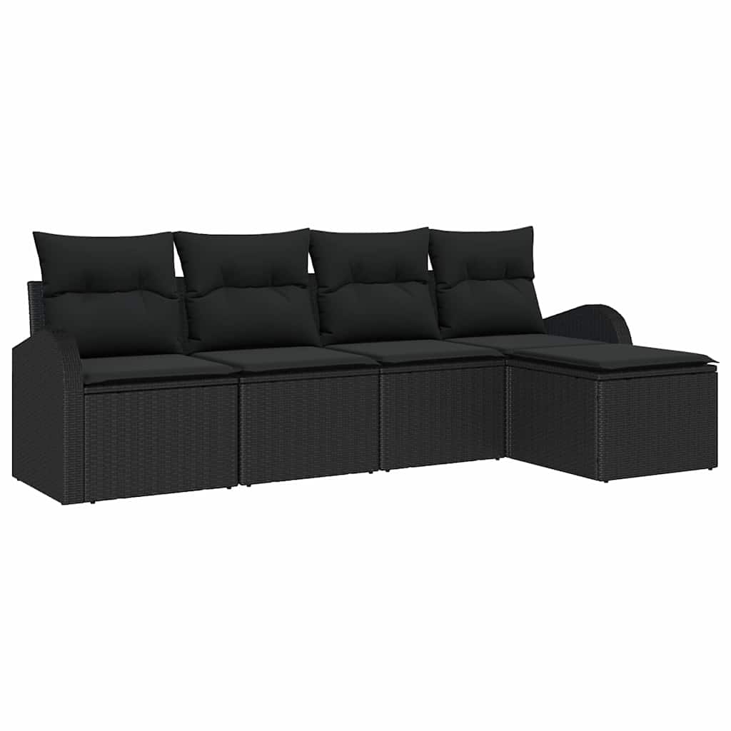 Sofa Set mit Kissen mit Speicher 5 pcs Schwarz Poly-Rattan