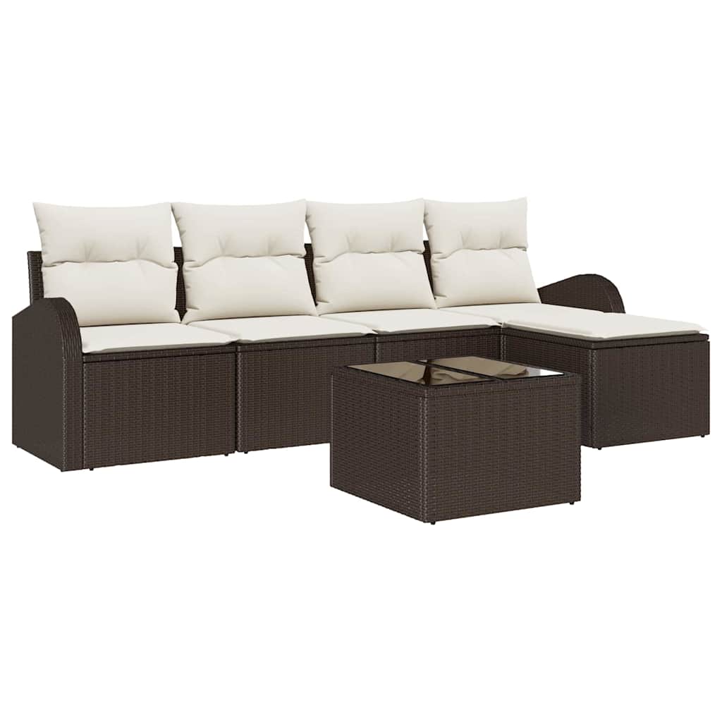 Sofa Set mit Kissen 6 pcs Braun und Weiß Poly-Rattan