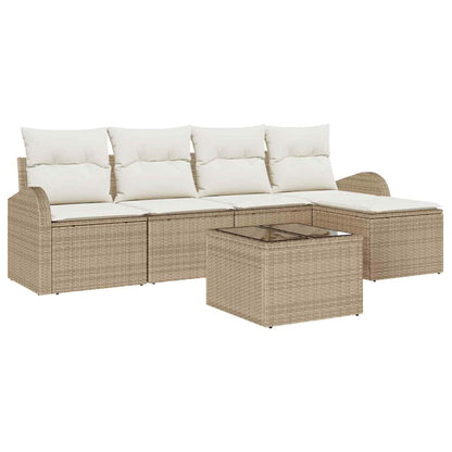 Sofa Set mit Kissen 6 pcs Beige und Weiß Poly-Rattan