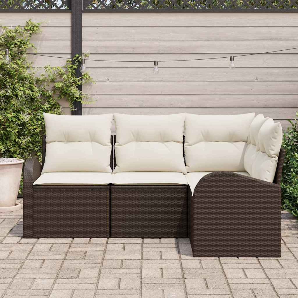 Gartensofa-set mit Kissen 4 pcs Braun und Weiß Poly-Rattan