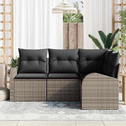 Gartensofa-set mit Kissen mit Speicher 4 pcs Grau Poly-Rattan