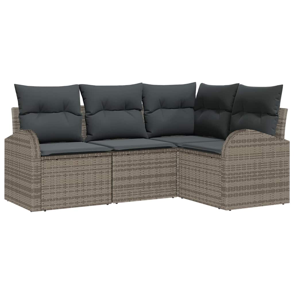 Gartensofa-set mit Kissen mit Speicher 4 pcs Grau Poly-Rattan