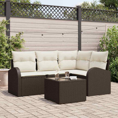 Gartensofa-set mit Kissen 5 pcs Braun und Weiß Poly-Rattan