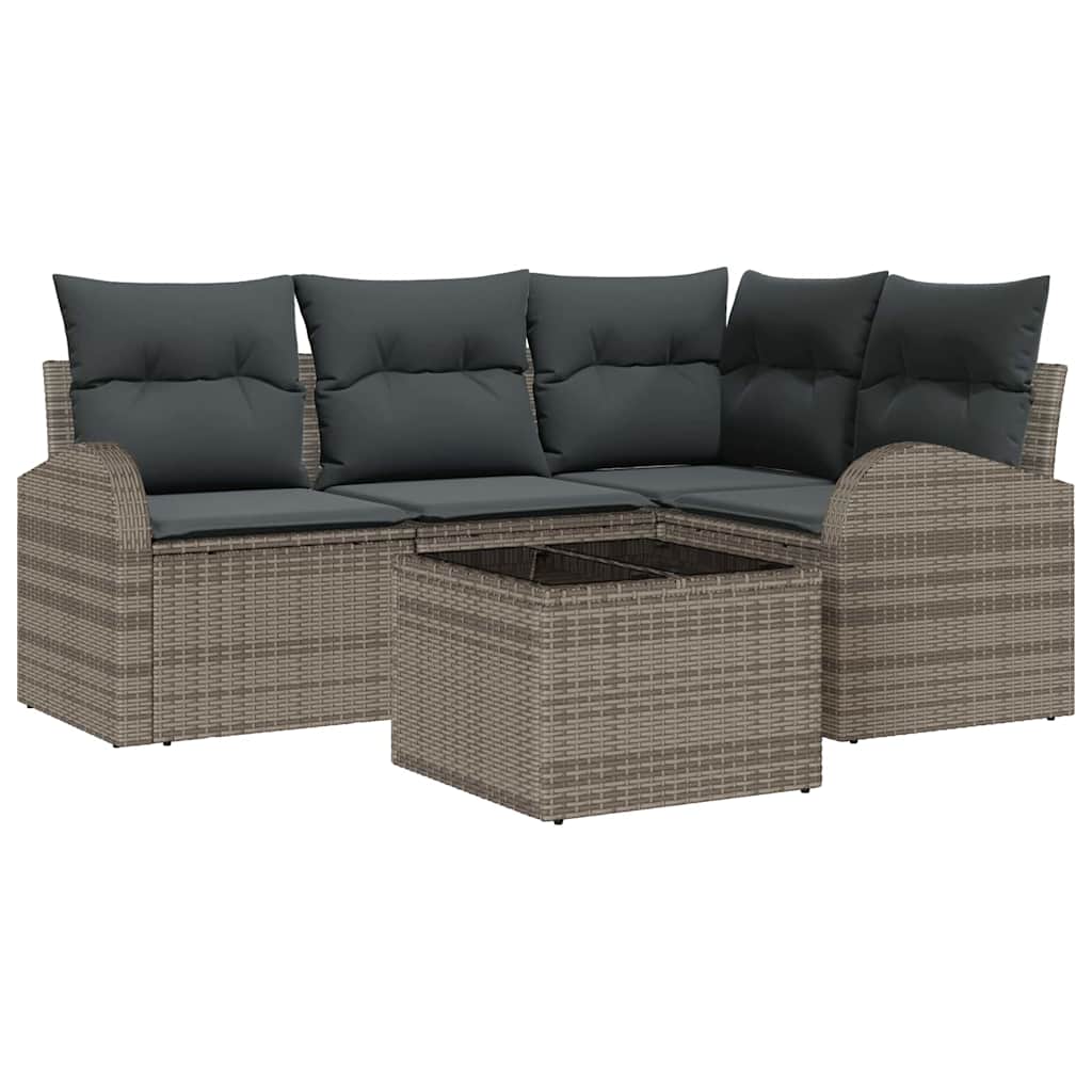 Gartensofa-set mit Kissen mit Speicher 5 pcs Grau Poly-Rattan