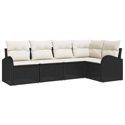 Gartensofa-set mit Kissen 5 pcs Schwarz und Weiß Poly-Rattan