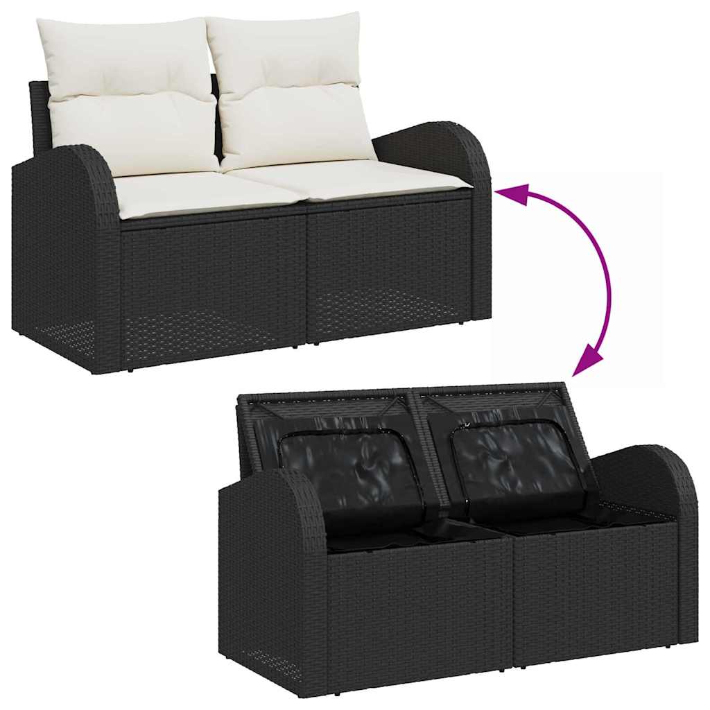 Gartensofa-set mit Kissen 5 pcs Schwarz und Weiß Poly-Rattan