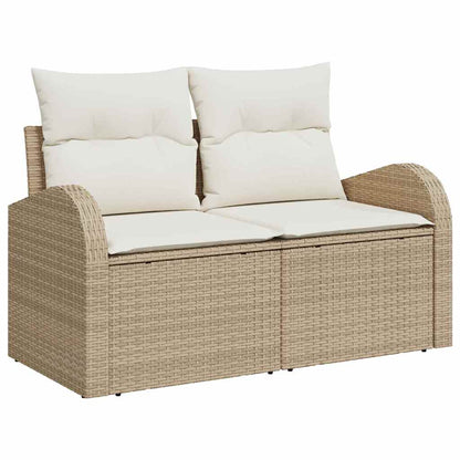Gartensofa-set mit Kissen 5 pcs Beige und Weiß Poly-Rattan