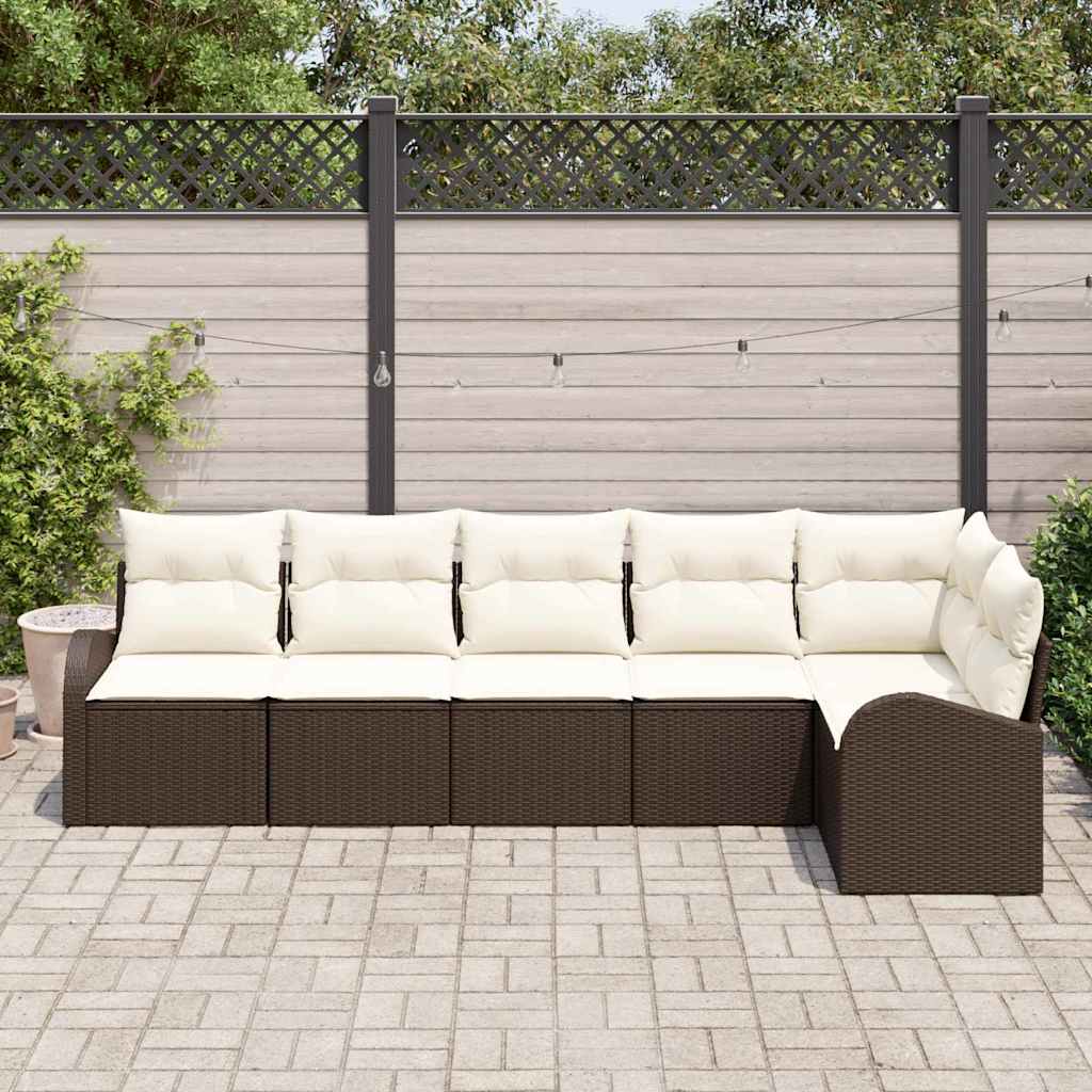 Gartensofa-set mit Kissen 6 pcs Braun und Weiß Poly-Rattan