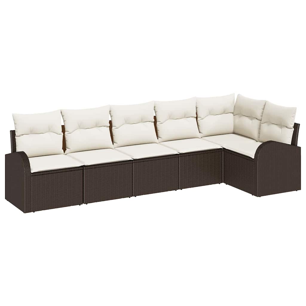 Gartensofa-set mit Kissen 6 pcs Braun und Weiß Poly-Rattan