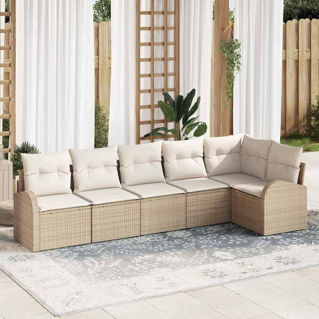 Gartensofa-set mit Kissen 6 pcs Beige und Weiß Poly-Rattan