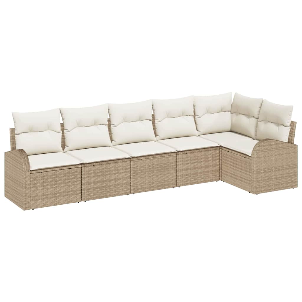 Gartensofa-set mit Kissen 6 pcs Beige und Weiß Poly-Rattan