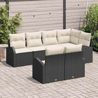Gartensofa-set mit Kissen 7 pcs Schwarz und Weiß Poly-Rattan