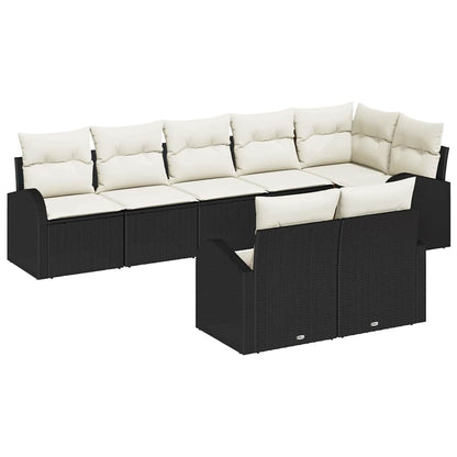 Gartensofa-set mit Kissen 8 pcs Schwarz und Weiß Poly-Rattan