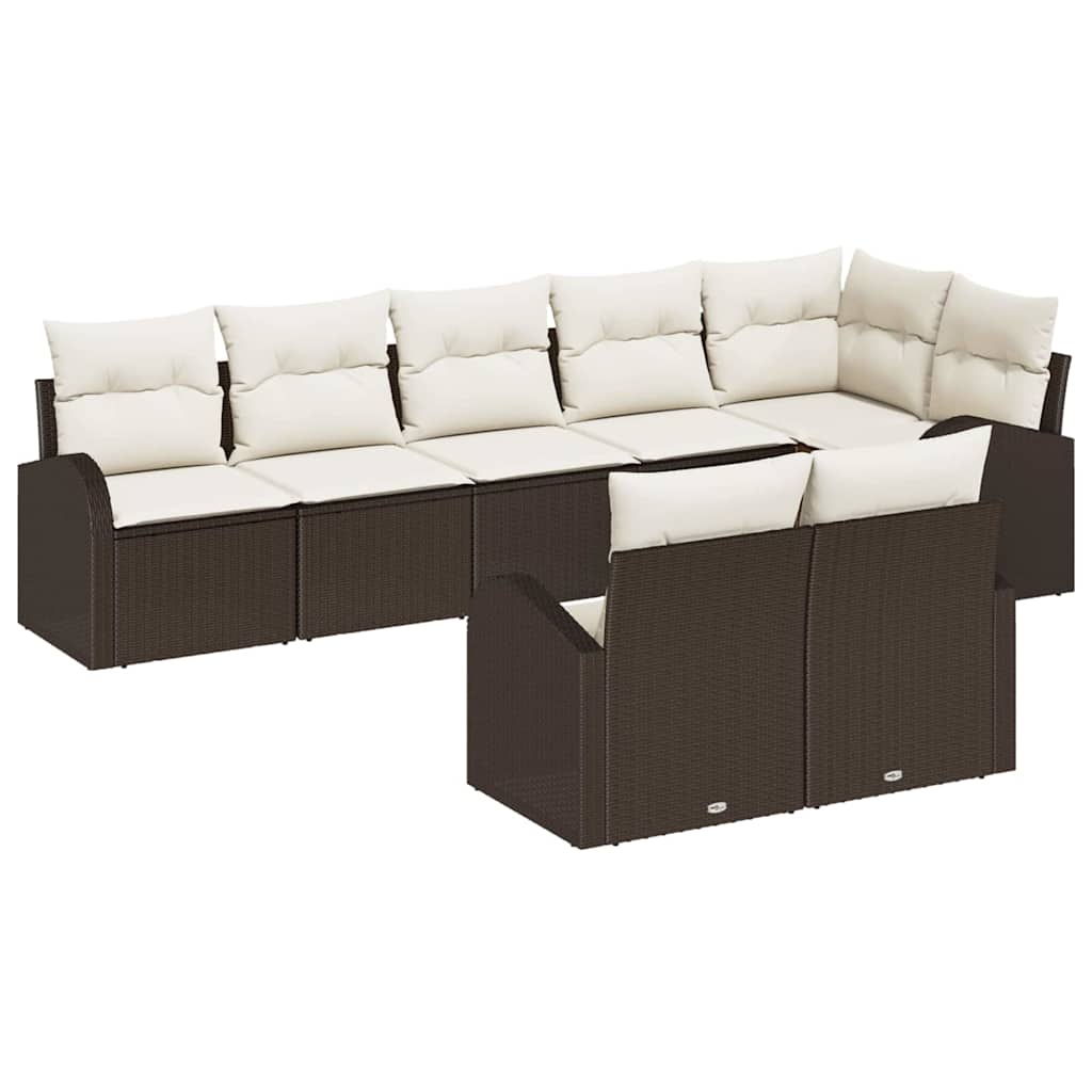 Gartensofa-set mit Kissen 8 pcs Braun und Weiß Poly-Rattan