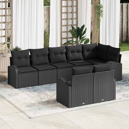 Gartensofa-set mit Kissen 8 pcs Schwarz Poly-Rattan