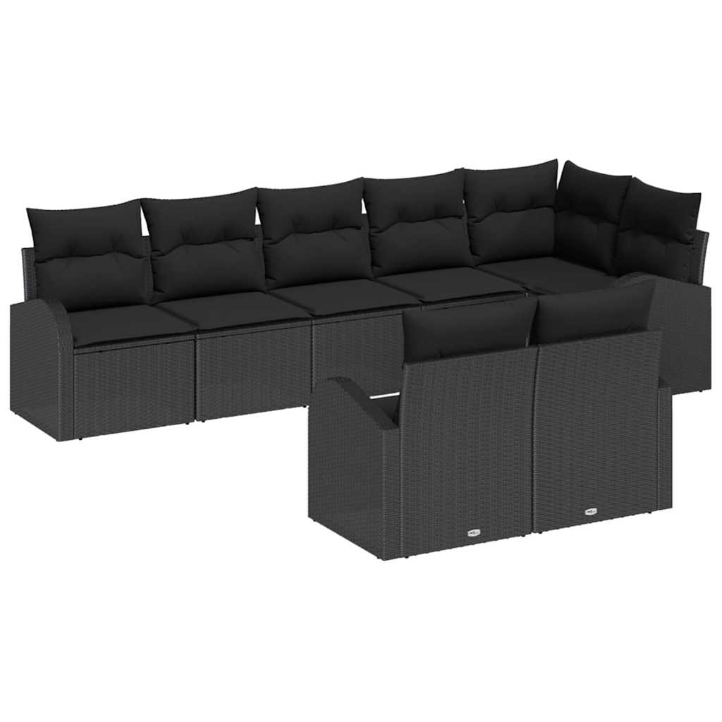 Gartensofa-set mit Kissen 8 pcs Schwarz Poly-Rattan
