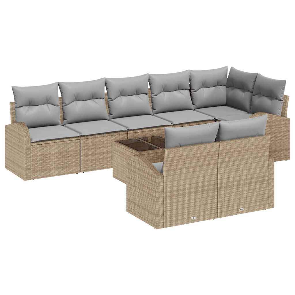 Gartensofa-set mit Kissen 9 pcs Beige und hellgrau Poly-Rattan