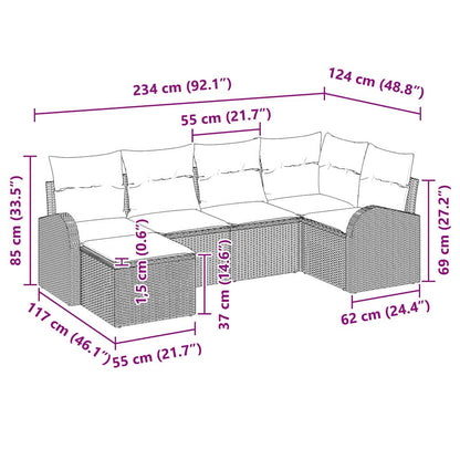 Sofa Set mit Kissen 6 pcs Schwarz und Weiß Poly-Rattan