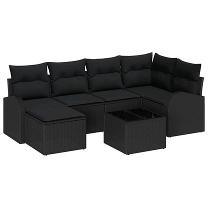 Sofa Set mit Kissen mit Speicher 7 pcs Schwarz Poly-Rattan