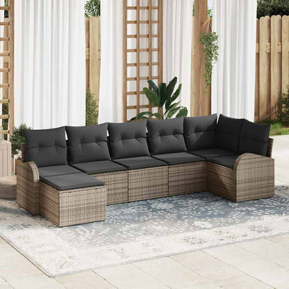 Sofa Set mit Kissen mit Speicher 7 pcs Grau Poly-Rattan