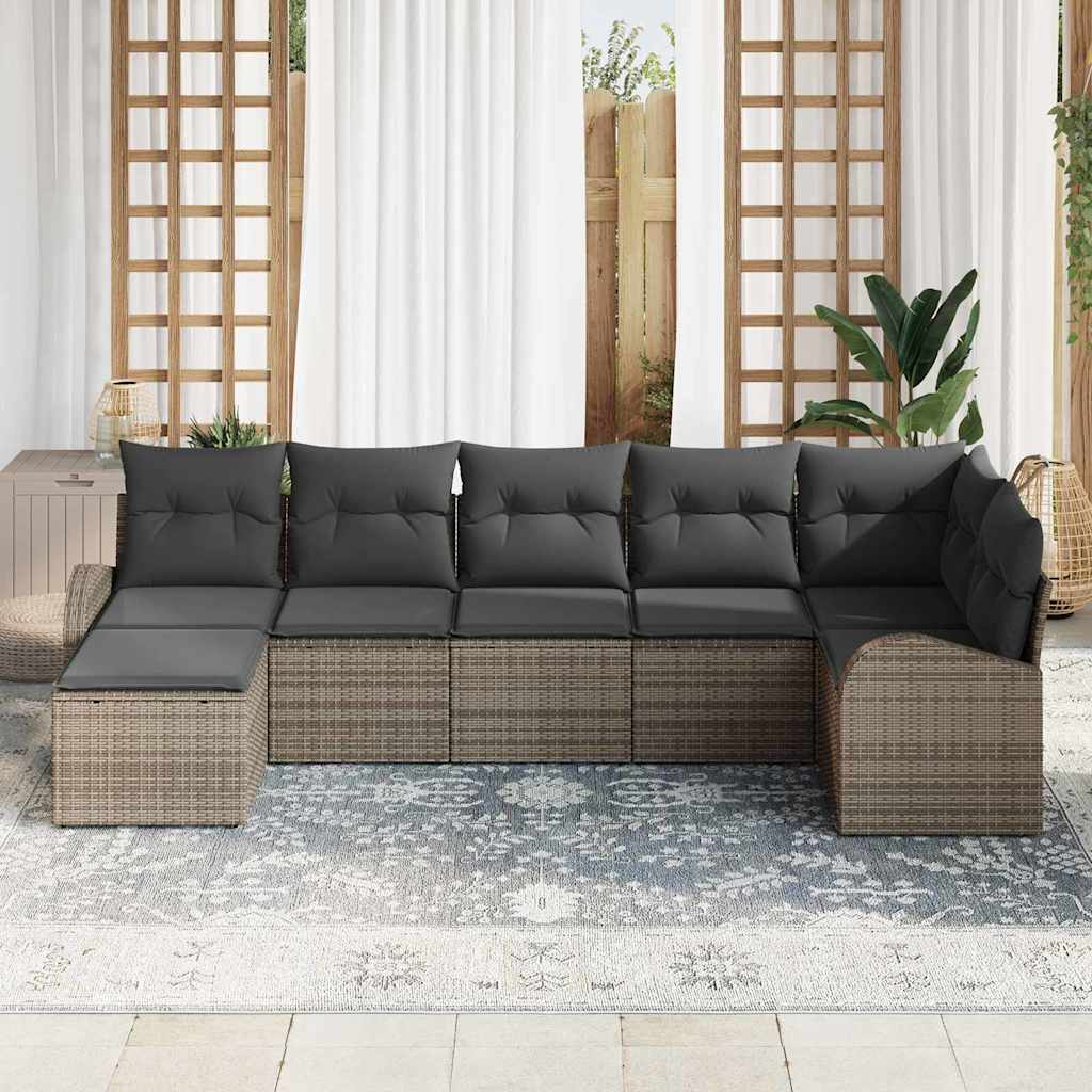 Sofa Set mit Kissen mit Speicher 7 pcs Grau Poly-Rattan