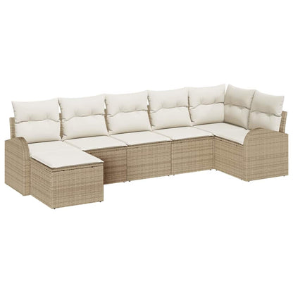 Sofa Set mit Kissen mit Speicher 7 pcs Beige Poly-Rattan