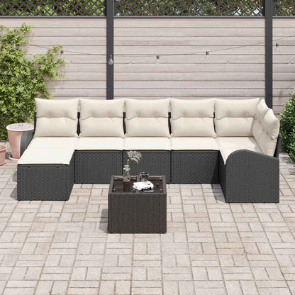 Sofa Set mit Kissen mit Speicher 8 pcs Schwarz Poly-Rattan