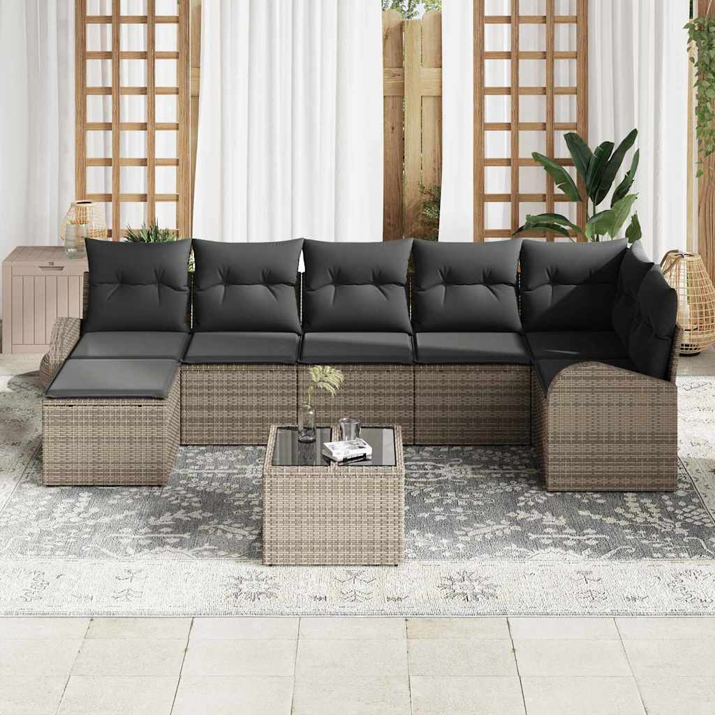 Sofa Set mit Kissen mit Speicher 8 pcs Grau Poly-Rattan