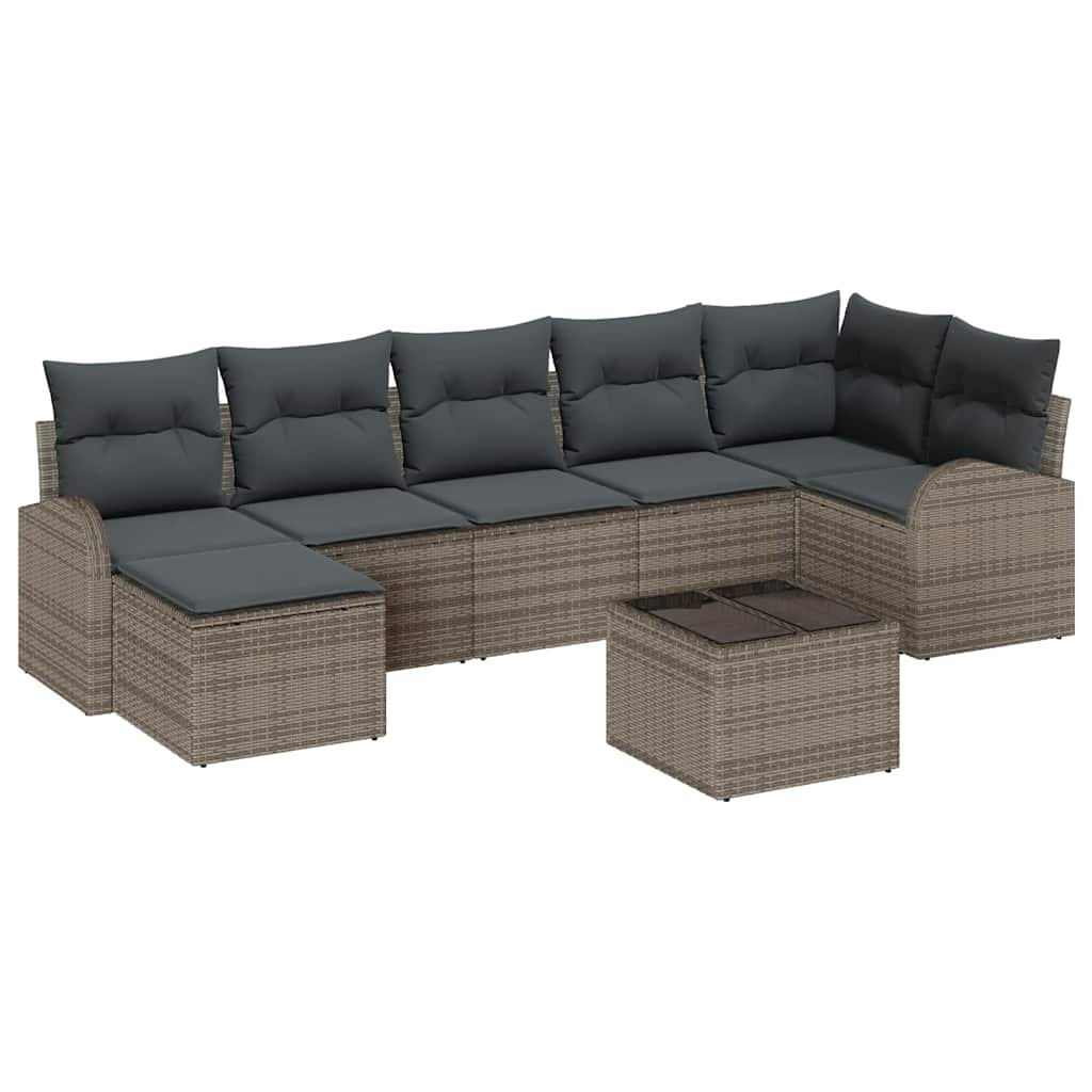 Sofa Set mit Kissen mit Speicher 8 pcs Grau Poly-Rattan