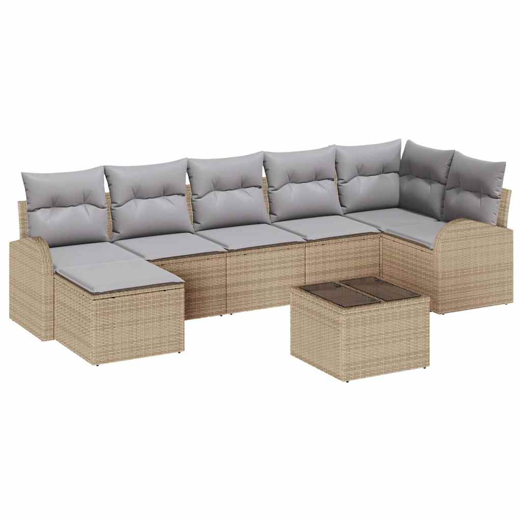 Sofa Set mit Kissen mit Speicher 8 pcs Beige Poly-Rattan