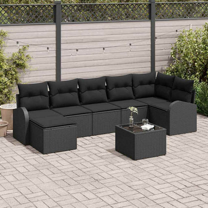 Sofa Set mit Kissen mit Speicher 8 pcs Schwarz Poly-Rattan